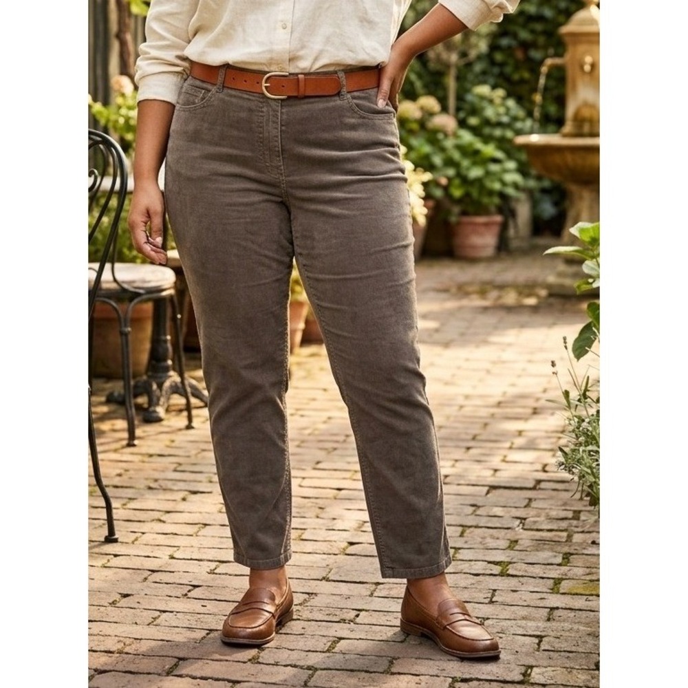 J. Jill Corduroy Straight Leg Pants Womens 14 Petite Taupe Stretch Cotton Travel